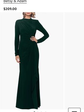 Adam Forest Green Long Sleeve Draped Evening Gown NWT size 4